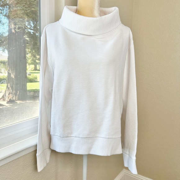 Varley Los Angeles London White Ribbed Funnel Neck Pullover Side Zipper Womens L